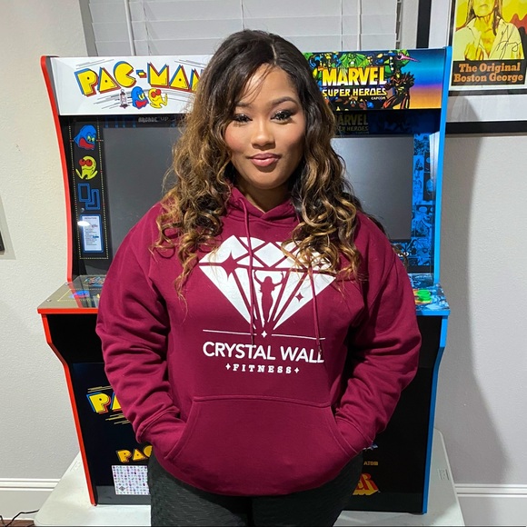 Crystal Wall Fitness Tops - Burgundy Crystal Wall Fitness Hoodie